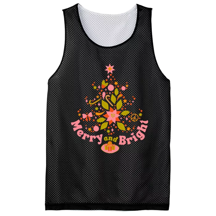 Merry And Bright Retro Groovy Christmas Vibes Cute Vintage Mesh Reversible Basketball Jersey Tank