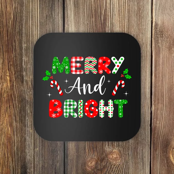 Merry And Bright Christmas Holiday Candy Cane Xmas Family Coaster