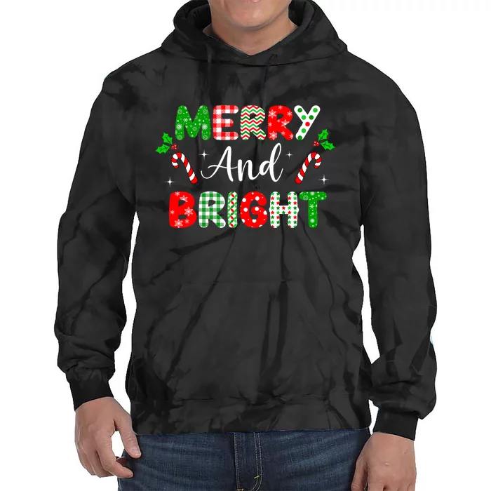 Merry And Bright Christmas Holiday Candy Cane Xmas Family Tie Dye Hoodie