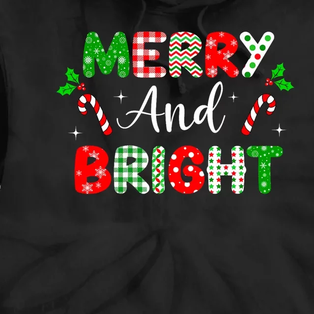 Merry And Bright Christmas Holiday Candy Cane Xmas Family Tie Dye Hoodie