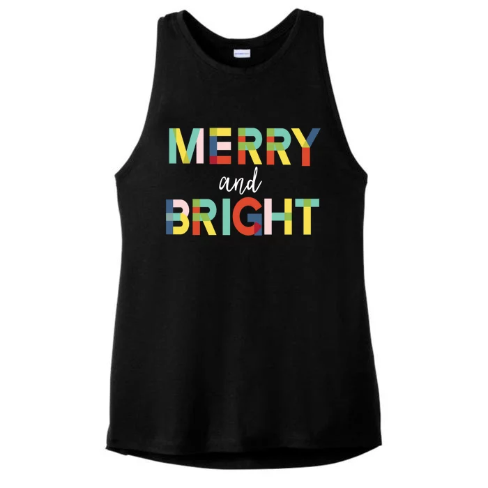 Merry And Bright Christmas Holiday Colorful Cheerful Cool Gift Ladies Tri-Blend Wicking Tank