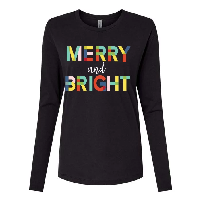 Merry And Bright Christmas Holiday Colorful Cheerful Cool Gift Womens Cotton Relaxed Long Sleeve T-Shirt