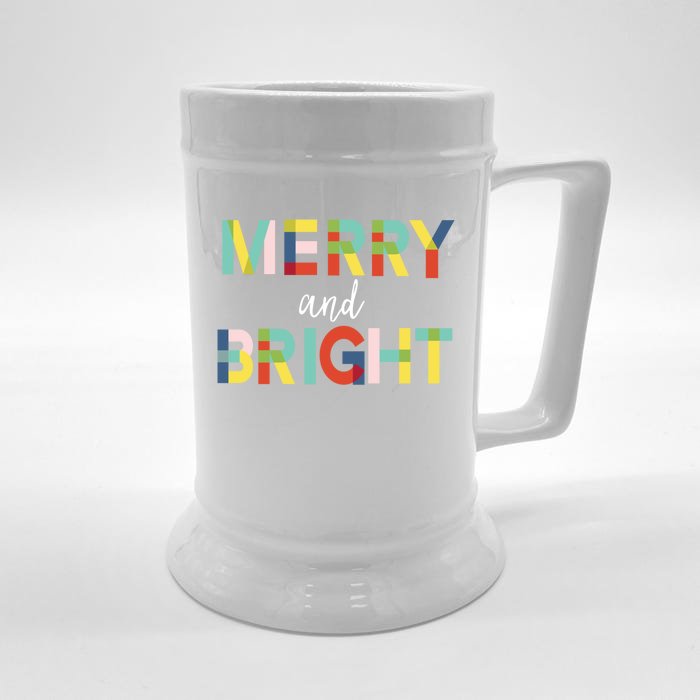 Merry And Bright Christmas Holiday Colorful Cheerful Cool Gift Front & Back Beer Stein