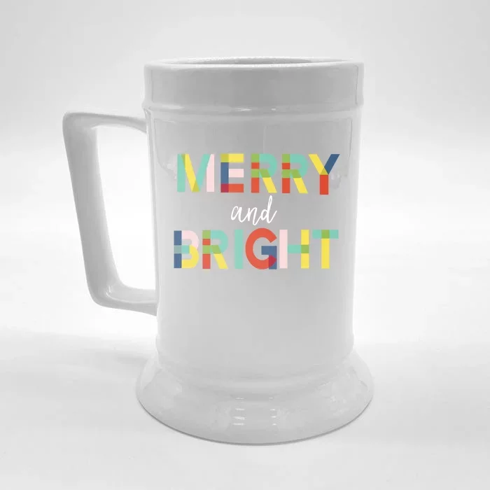 Merry And Bright Christmas Holiday Colorful Cheerful Cool Gift Front & Back Beer Stein