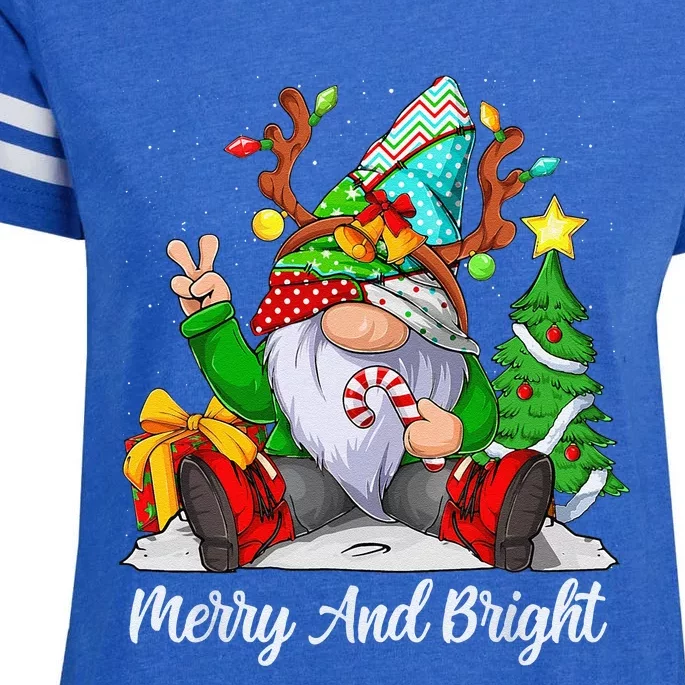 Merry And Bright Christmas Gnome Family Pajamas Matching Enza Ladies Jersey Football T-Shirt