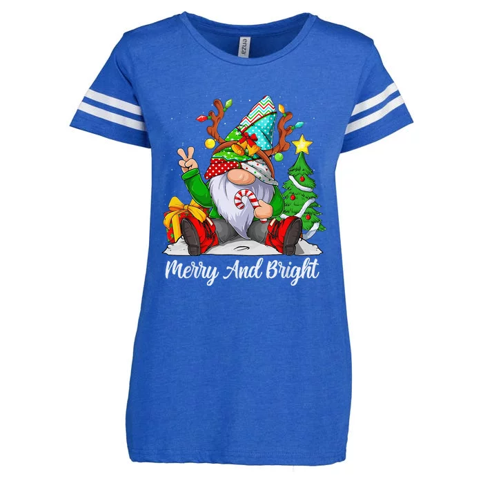 Merry And Bright Christmas Gnome Family Pajamas Matching Enza Ladies Jersey Football T-Shirt