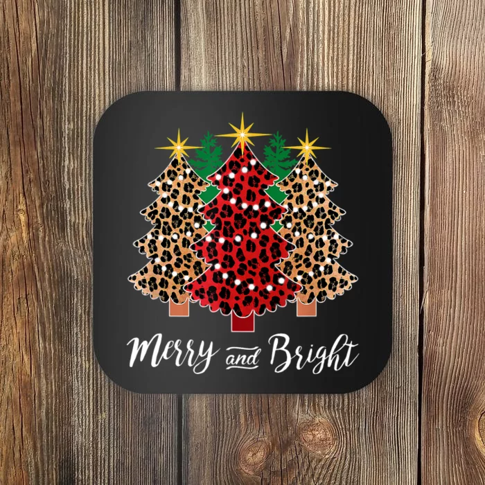 Merry And Bright Christmas Leopard Buffalo Plaid Christmas Coaster