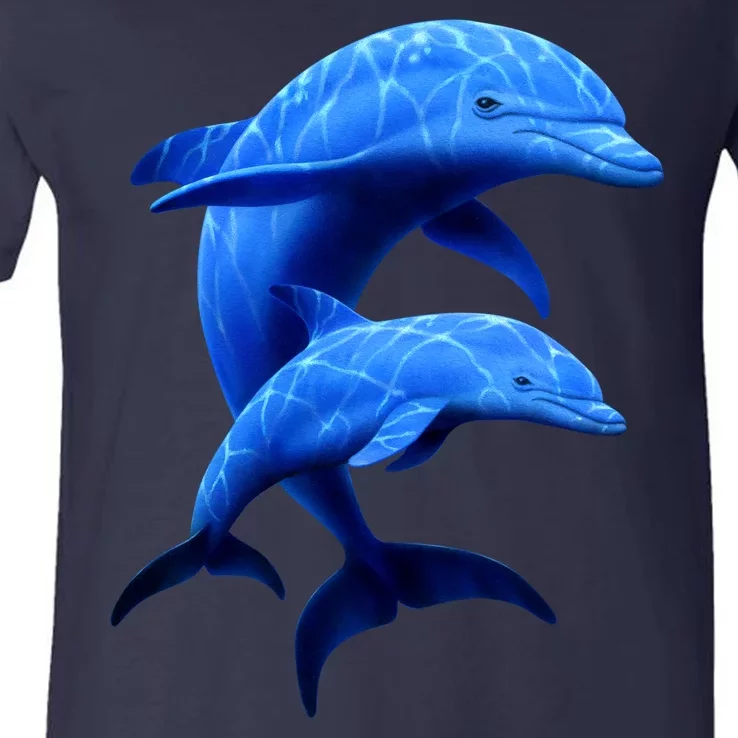 Mama And Baby Dolphin V-Neck T-Shirt