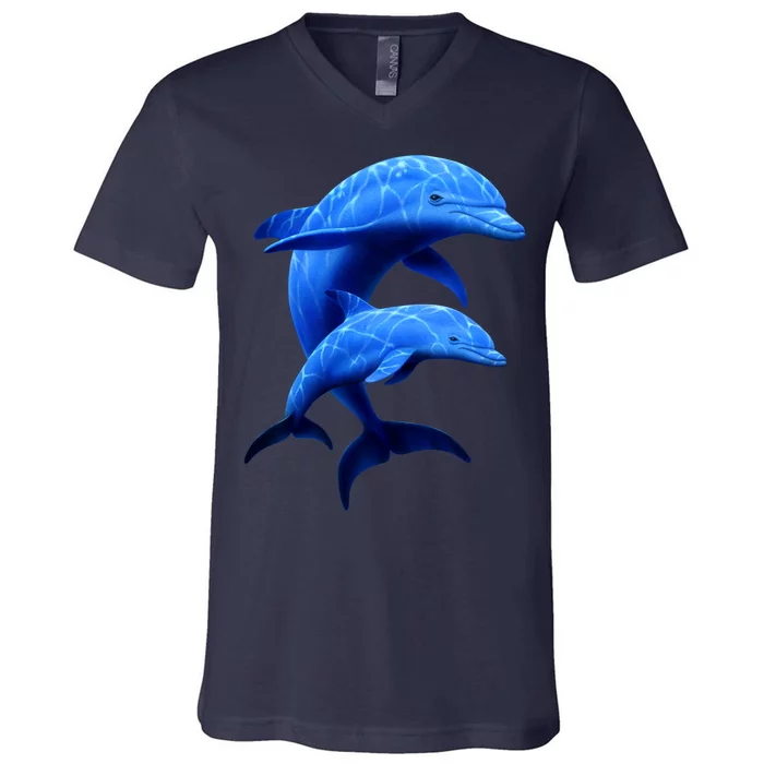 Mama And Baby Dolphin V-Neck T-Shirt