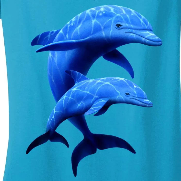 Mama And Baby Dolphin Women's V-Neck T-Shirt