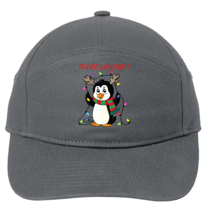 Merry And Bright . Merry And Bright Christmas Penguin 7-Panel Snapback Hat