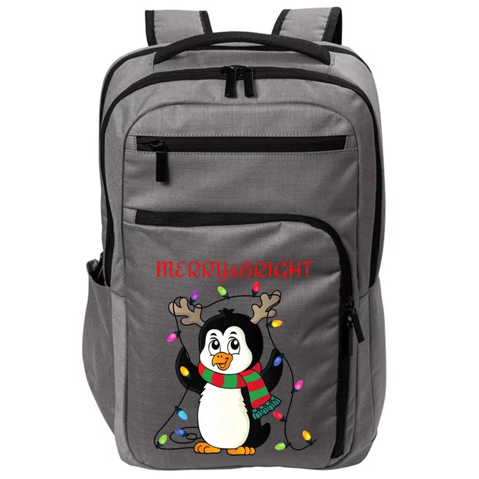 Merry And Bright . Merry And Bright Christmas Penguin Impact Tech Backpack