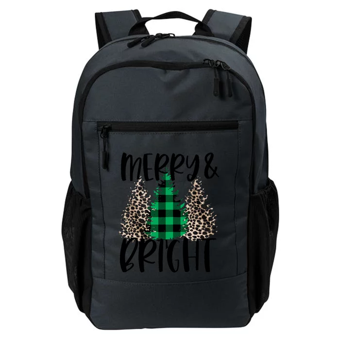 Merry And Bright Christmas Leopard Print Tree Buffalo Plaid Daily Commute Backpack