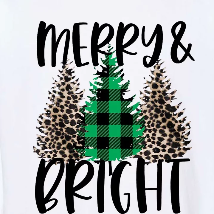 Merry And Bright Christmas Leopard Print Tree Buffalo Plaid Garment-Dyed Sweatshirt