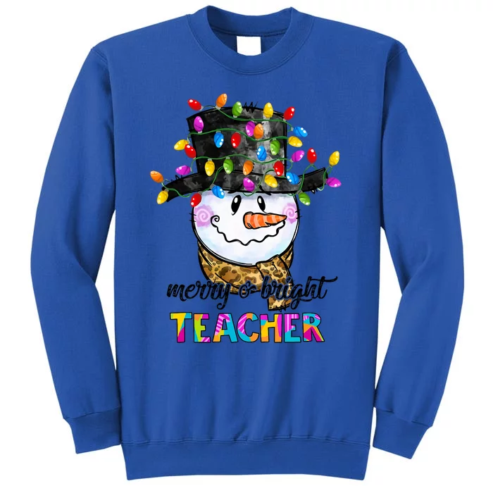 Merry And Bright Teacher Snowman Christmas Light Funny Tall Sweatshirt