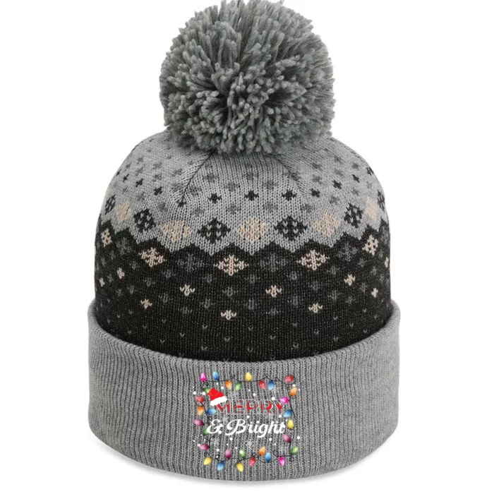 Merry And Bright Christmas Lights Family Festive The Baniff Cuffed Pom Beanie