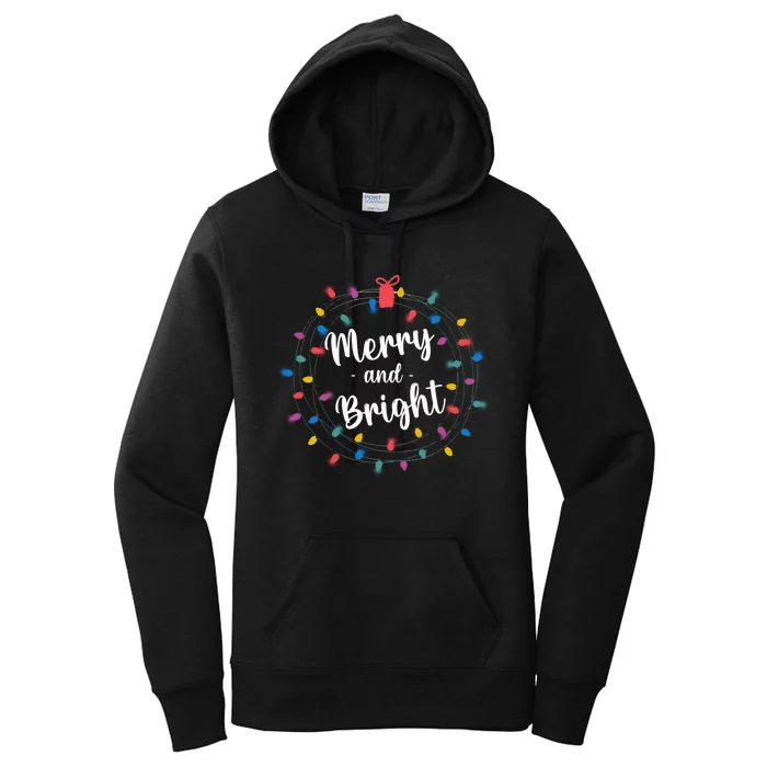 Merry And Bright Christmas Lights Family Matching Pajamas Long Sleeve Women's Pullover Hoodie