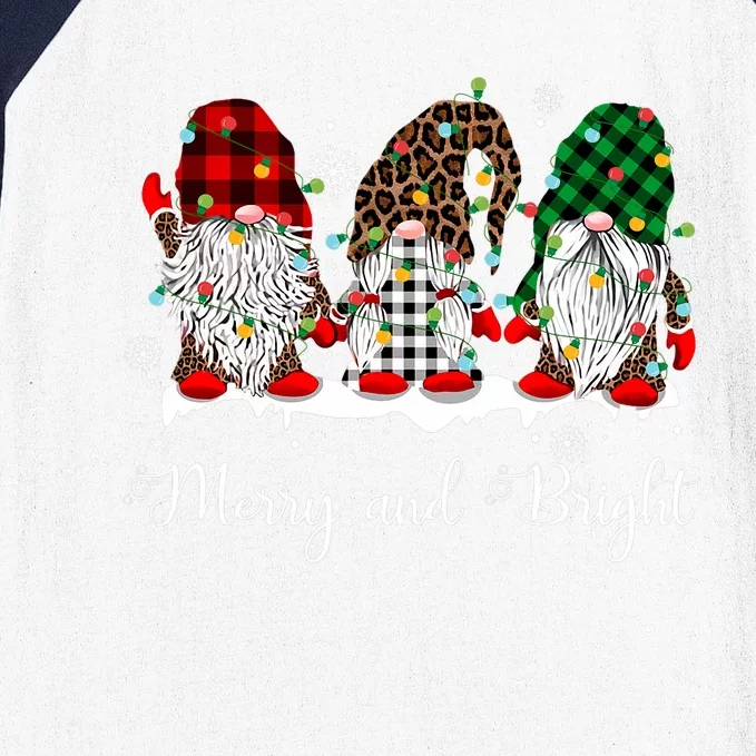 Merry And Bright Three Gnomes Christmas Lights Xmas Gift Baseball Sleeve Shirt