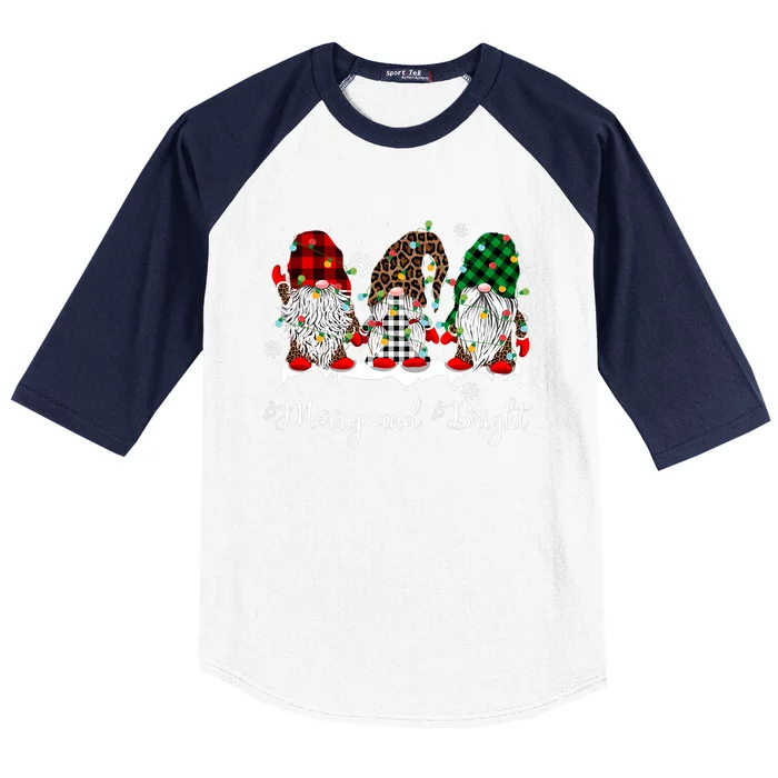 Merry And Bright Three Gnomes Christmas Lights Xmas Gift Baseball Sleeve Shirt