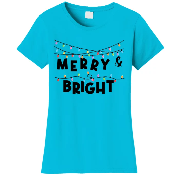 Merry And Bright Christmas Tree Lights Xmas Light String Gift Women's T-Shirt