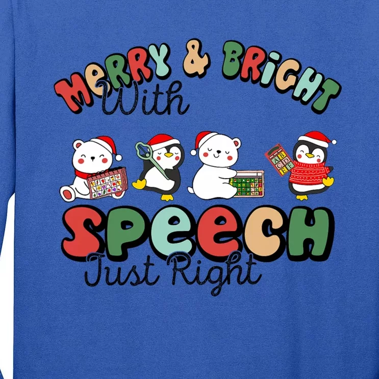 Merry And Bright With Speech Just Right Xmas Speech Therapy Tall Long Sleeve T-Shirt