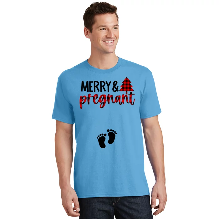 Merry And Bright Pregnant Christmas Pregnancy Announcet Funny Gift T-Shirt