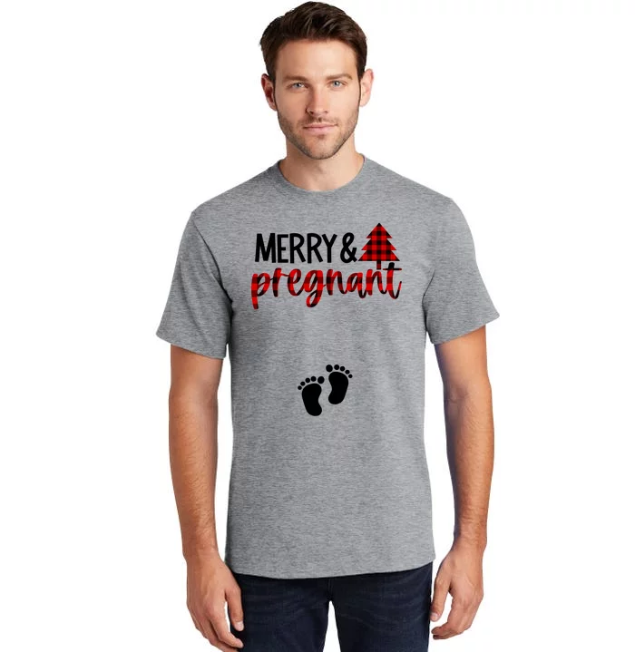 Merry And Bright Pregnant Christmas Pregnancy Announcet Funny Gift Tall T-Shirt