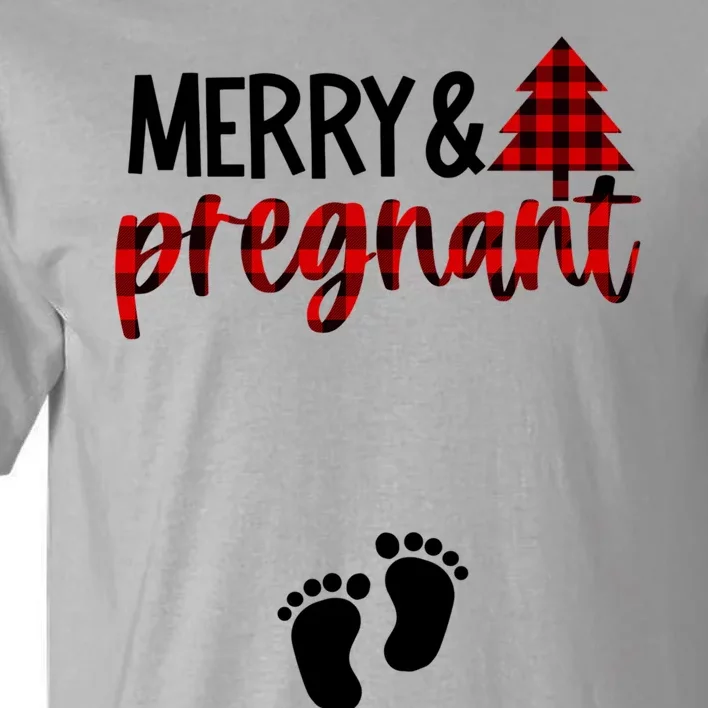 Merry And Bright Pregnant Christmas Pregnancy Announcet Funny Gift Tall T-Shirt