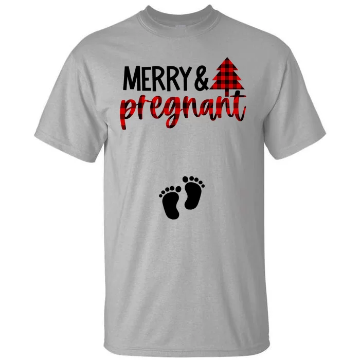 Merry And Bright Pregnant Christmas Pregnancy Announcet Funny Gift Tall T-Shirt