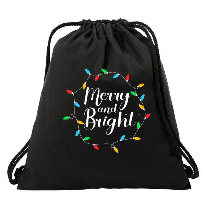 Merry And Bright Christmas Lights Drawstring Bag