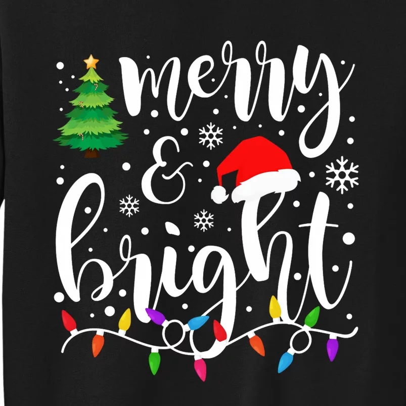 Merry And Bright Christmas Lights Funny Family Christmas Long Sleeve Tall Sweatshirt