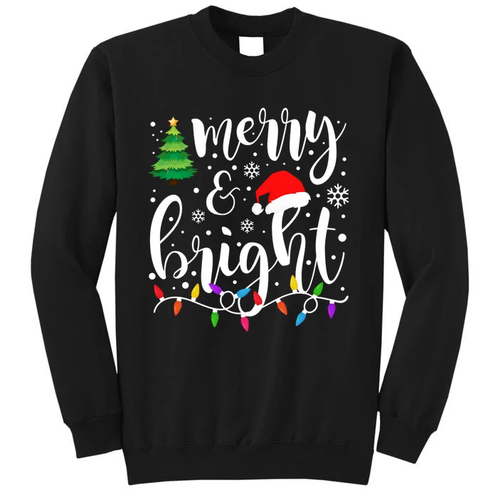 Merry And Bright Christmas Lights Funny Family Christmas Long Sleeve Tall Sweatshirt