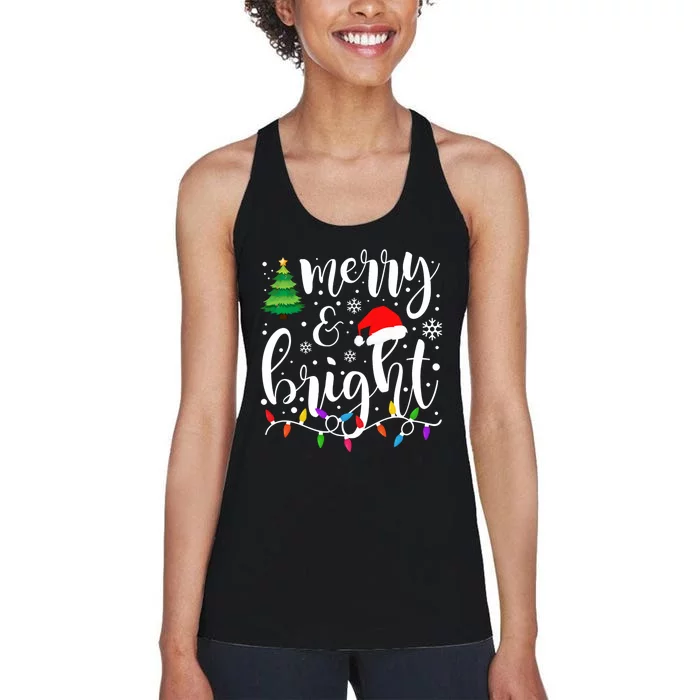 Merry And Bright Christmas Lights Funny Family Christmas Long Sleeve Women's Racerback Tank