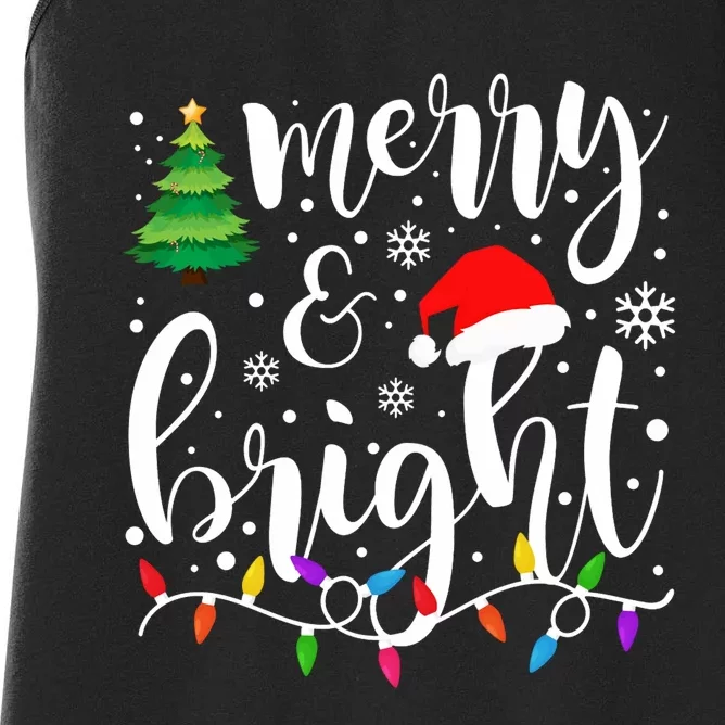 Merry And Bright Christmas Lights Funny Family Christmas Long Sleeve Women's Racerback Tank