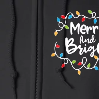 Merry And Bright Santa Christmas Xmas Lights Pajamas Holiday Full Zip Hoodie