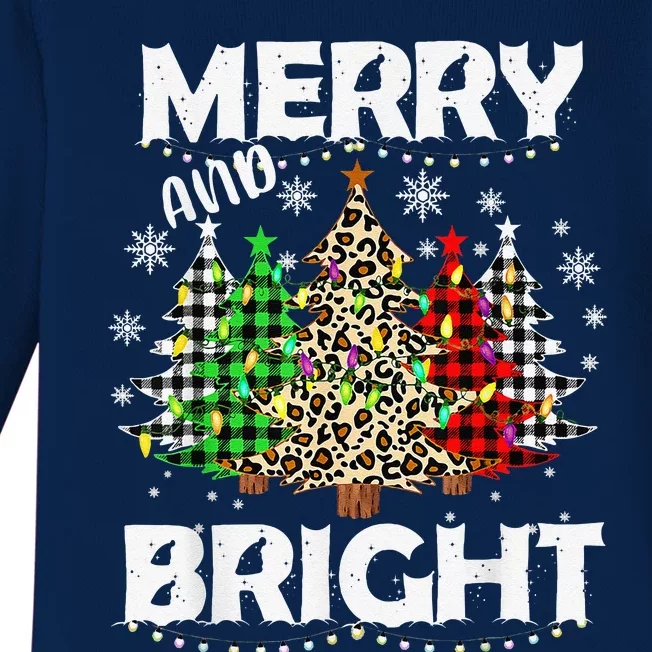 Merry And Bright Christmas Lights Tree Funny Family Pajama Baby Long Sleeve Bodysuit