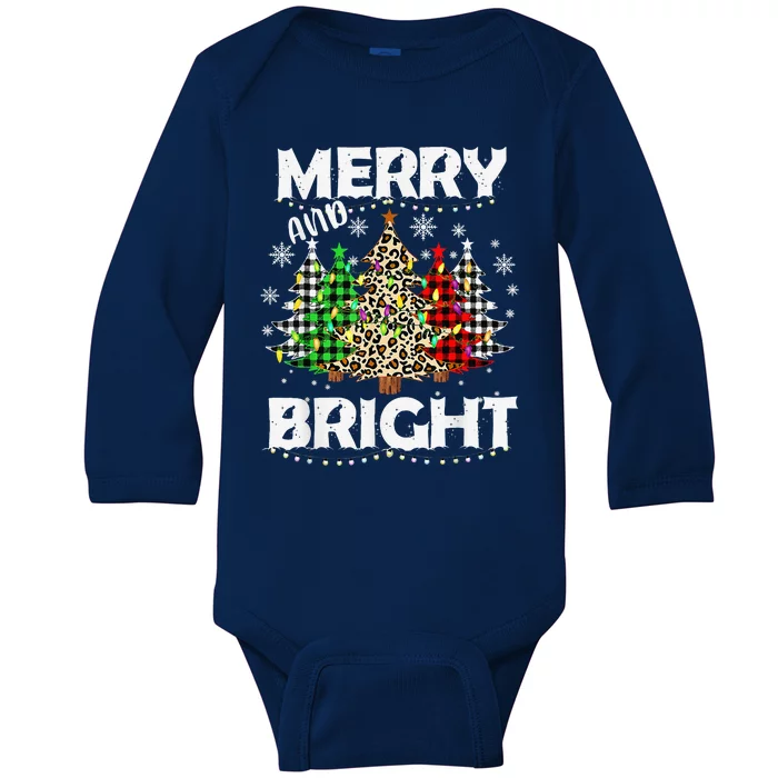 Merry And Bright Christmas Lights Tree Funny Family Pajama Baby Long Sleeve Bodysuit