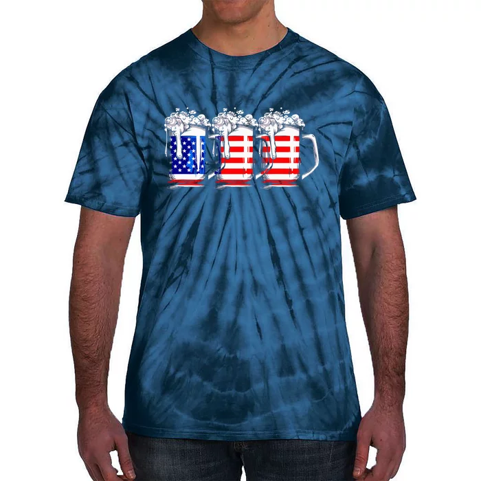 Men American Beer 4th Of July American Flag Tie-Dye T-Shirt