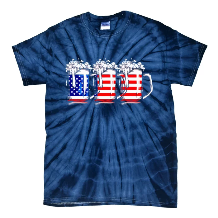 Men American Beer 4th Of July American Flag Tie-Dye T-Shirt