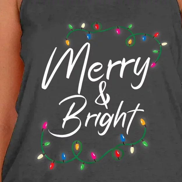 Merry And Bright Christmas Lights Xmas Holiday Family Match Women's Knotted Racerback Tank