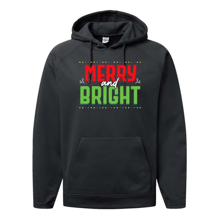 Merry And Bright Christmas Lights Xmas Party Holiday Performance Fleece Hoodie