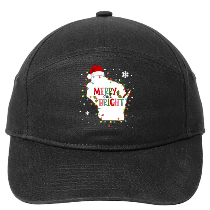 Merry And Bright Christmas Lights Xmas Wisconsin State Long Sleeve 7-Panel Snapback Hat