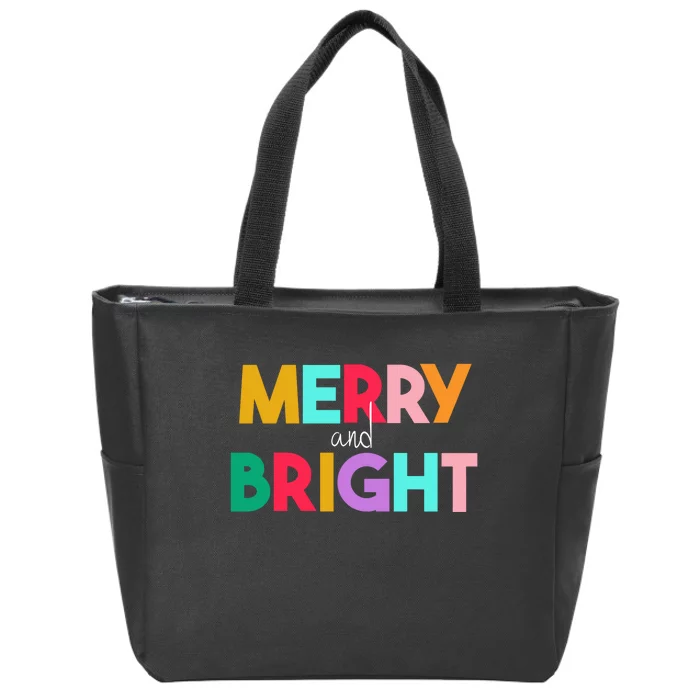 Merry And Bright Christmas Modern Colorful Holiday Long Sleeve Zip Tote Bag