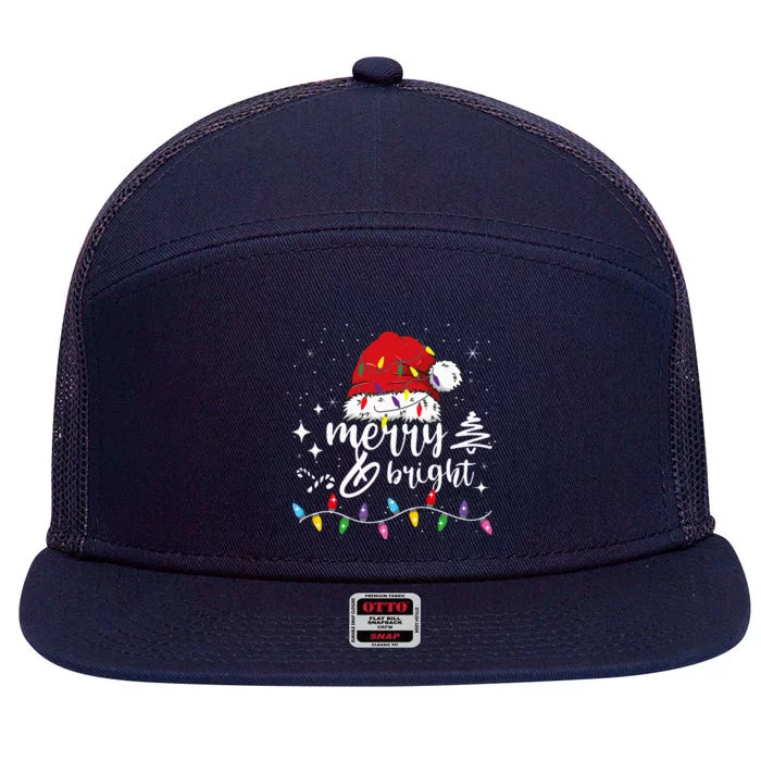 Merry And Bright Christmas Lights Xmas 7 Panel Mesh Trucker Snapback Hat