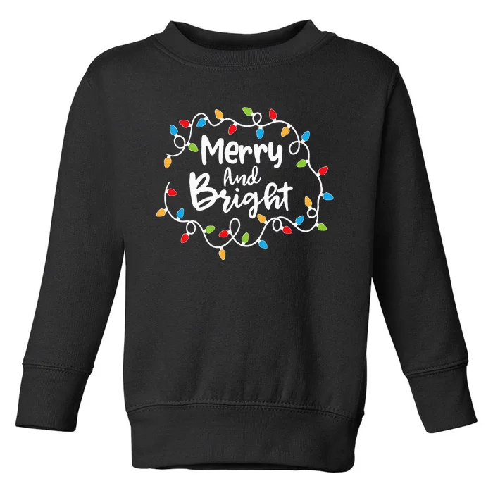 Merry And Bright Santa Christmas Xmas Lights Pajamas Holiday Toddler Sweatshirt