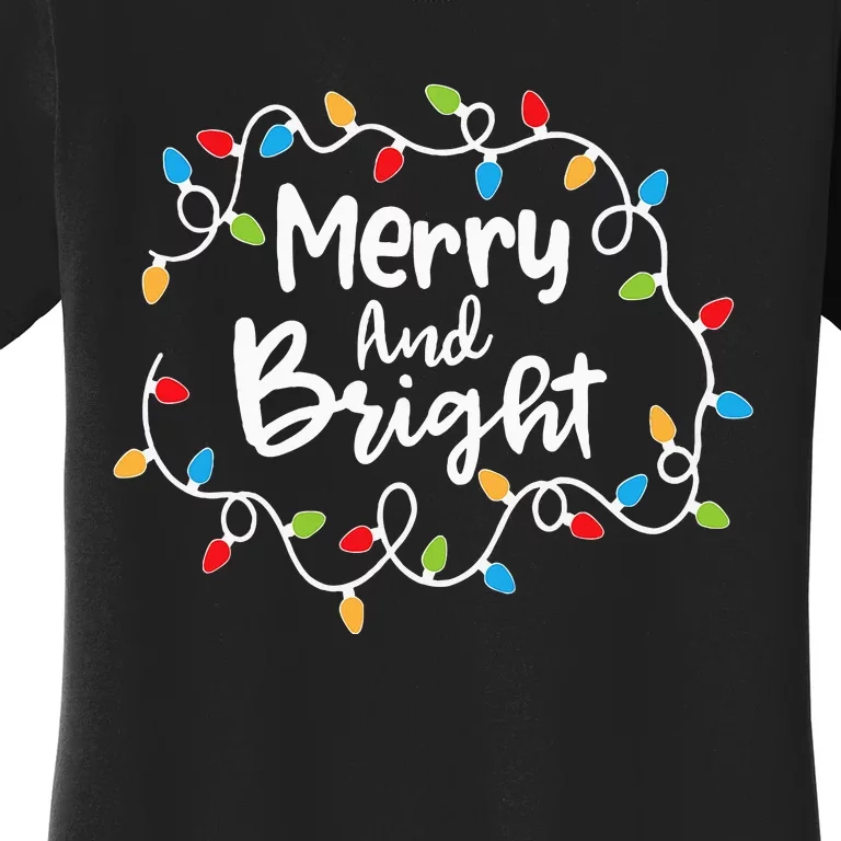 Merry And Bright Santa Christmas Xmas Lights Pajamas Holiday Women's T-Shirt