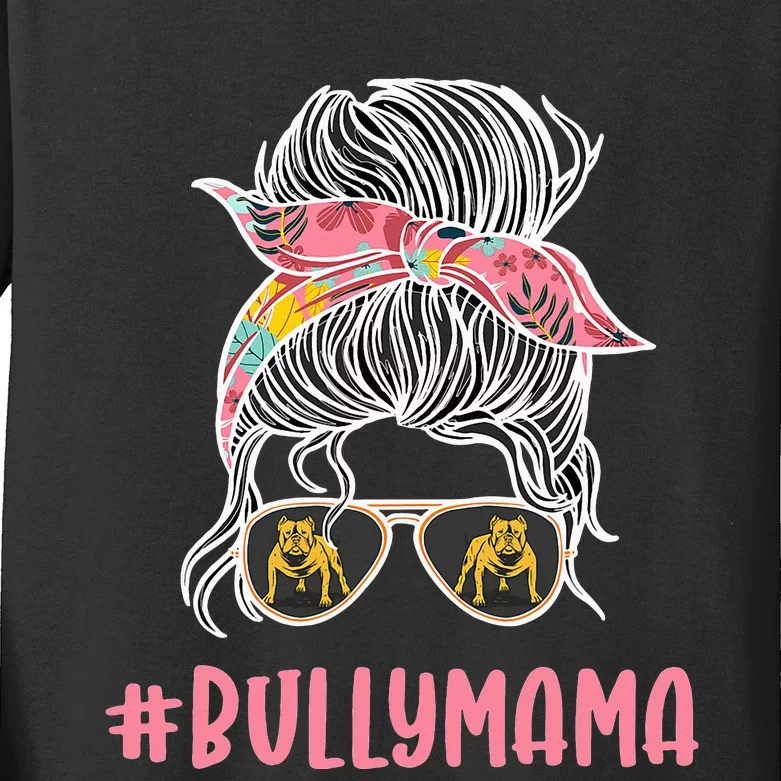 Mama American Bully Mom Messy Bun Mother's day Kids Long Sleeve Shirt