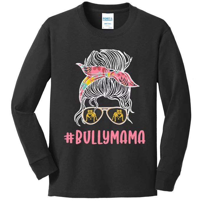 Mama American Bully Mom Messy Bun Mother's day Kids Long Sleeve Shirt