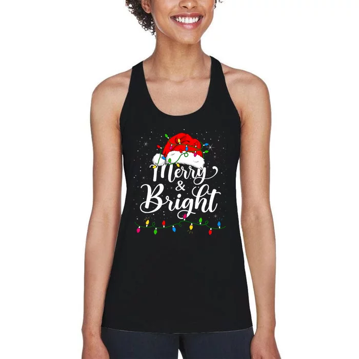 Merry And Bright Christmas Lights Santa Hat Xmas Pajama 2024 Women's Racerback Tank