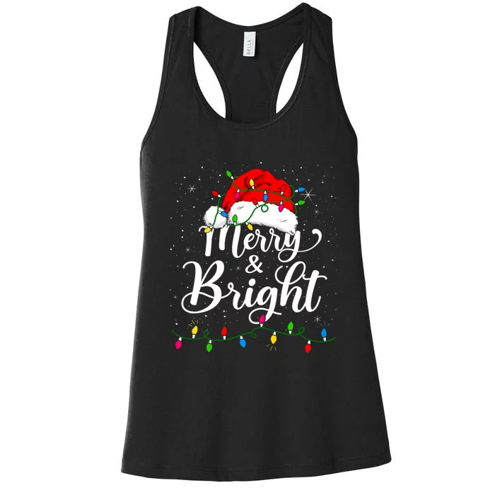 Merry And Bright Christmas Lights Santa Hat Xmas Pajama 2024 Women's Racerback Tank